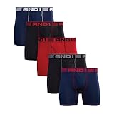 AND1 Mens Boxer Briefs - 5 Pack Stretch Performance Mens Underwear Boxers with Functional Fly Pouch, 6' Inseam (S-3XL), Size Large, Black/Navy/Red- 5 Pack