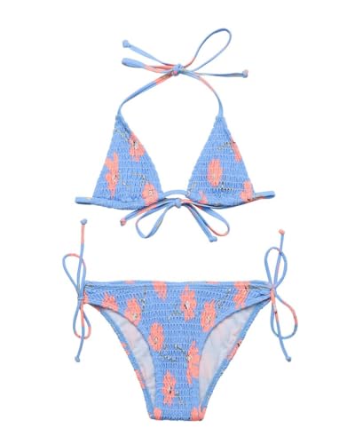 Snapper Rock Girls' Beach Bloom Shirred Triangle Bikini (Big Kids), Blue