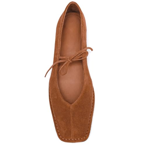 Image of Lace up Ballet Flats Women Square Toe Mary Jane Flats Bow Slip On Comfortable Ballerina Shoes
