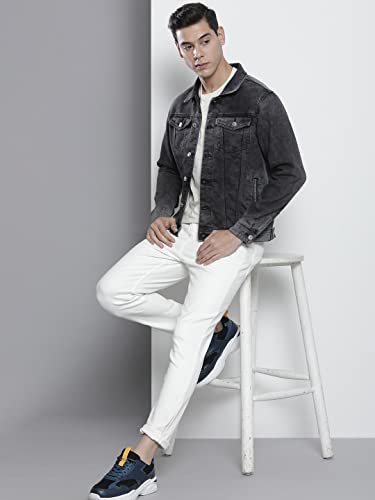 Image of The Indian Garage Co Men Slim Fit Solid Denim Trucker Jackets