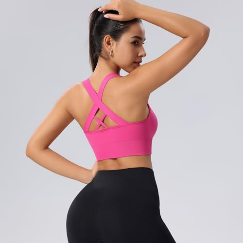 Image of High Support Sports Bras for Women,Criss Cross Strappy Back Seamless Padded | Removable Pads, A-DD Cup, Full Coverage, Seamless, Wireless, Scoop Neck, Cropped Bra, for Workout Yoga Gym Exercise Athletic