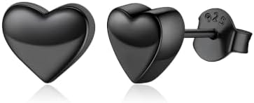 ChicSilver 7MM Small Black Stud Earrings Sterling Silver Heart Earrings for Women Hypoallergenic Simple Tiny Ear Studs