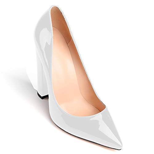 SAMMITOP Women's Chunky High Heel Pumps Pointed Toe Slip On Party Dress Shoes - Image 3