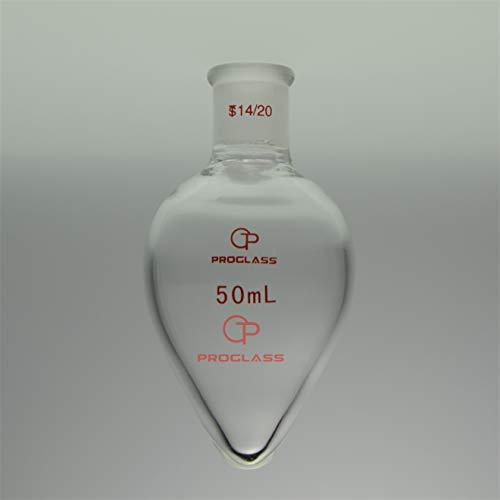 Proglass Glass Single Neck Pear Shaped Flask 50mL with 14/20 Joint