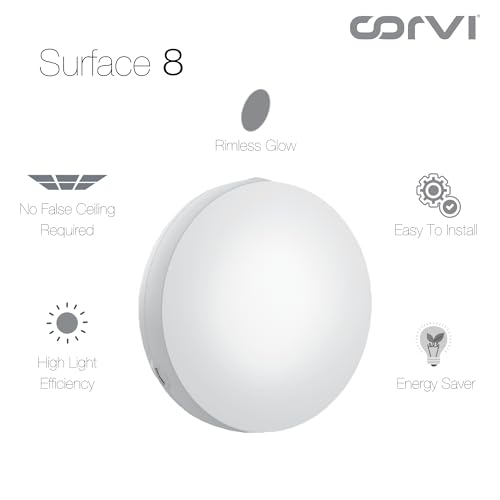 Image of CORVI LED Surface 8 Ceiling Light | 28 Watts Illumination Using 20 Watts Power | Dimmable & Driverless | Backlit for Maximum Output | 3000K Warm White (Pack of 1)