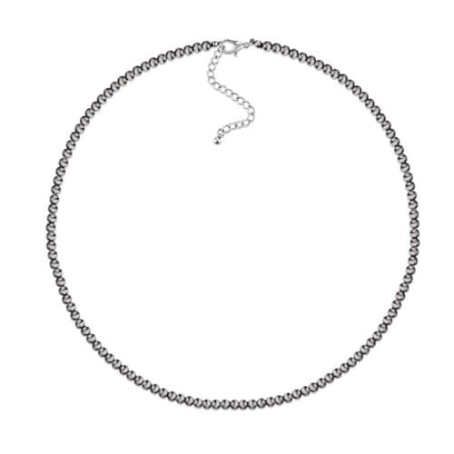 Sterling Silver Pearl Necklace for Women | 4mm-12mm Graduated Beads with Oxidized Finish | Southwest Navajo Style Boho Everyday Jewelry Gift (4mm-Navajo pearl 18 Inch)