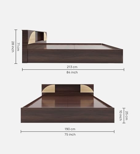 Image of Mintwud Pepperfry Engineered Wood Vida King Size Bed with Headboard and Box Storage | Wooden Double Bed Cot palang Furniture for Bedroom Living Room and Home (Walnut Melamine Finish)