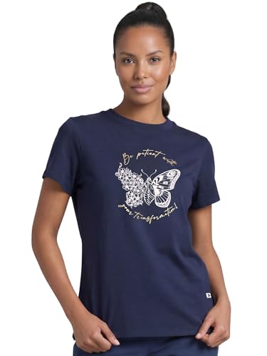 Image of Enamor Athleisure Relaxed Fit Short Sleeve Round Neck Antimicrobial Finish Breathable Stretch Cotton Activewear Sports Tshirt for Women - A301