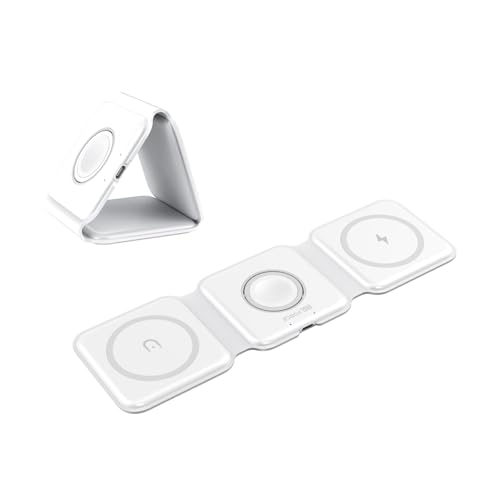 安心の日本企業 MSL FORCE 3in1 磁気ワイヤレス充電器 折りたたみ式 MagSafe 最大15W出力 急速充電 i-Phone12/13 Apple Watch AirPods 対応機種 ホワイト M2