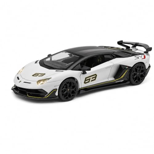 Image of Wizplex CCA Lamborghini Aventador SVJ 63 1:32 Officially Licensed Premium Die Cast Car with Display Stand - Pull Back, Light & Sound, Openable Doors & Rear Cover, Supercar Showpiece 3+
