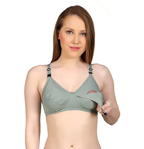 Image of Women Maternity Non Padded Bra - Made of Pure Cotton Full Coverage Non Wired Seamless Pushup Soft Cup for T-Shirt Saree Dress Sports Garment for Daily Use Everyday