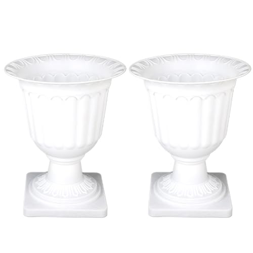 Faroby Fioriera per urna 2 pezzi 13, 8 pollici, urne per fioriera da giardino in plastica bianca con vaso su piedistallo, classico retrò per esterni per matrimoni