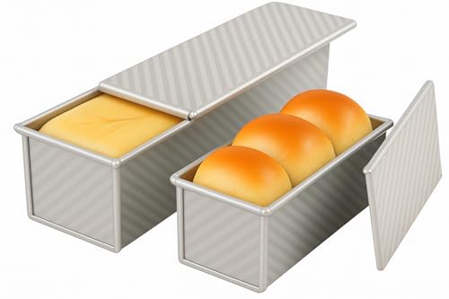 Logario 2-pack Pullman Loaf Pan with Lid (13x5 & 8.4x4.8 inch) - Nonstick Aluminum Steel Bread Pan...