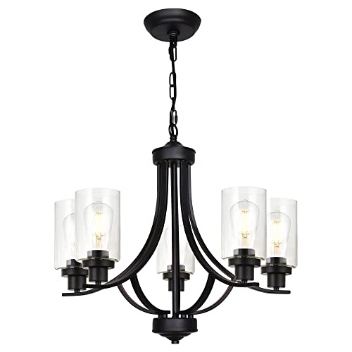 MELUCEE Traditional Chandelier Classic 5 Lights Farmhouse Pendant Light Black