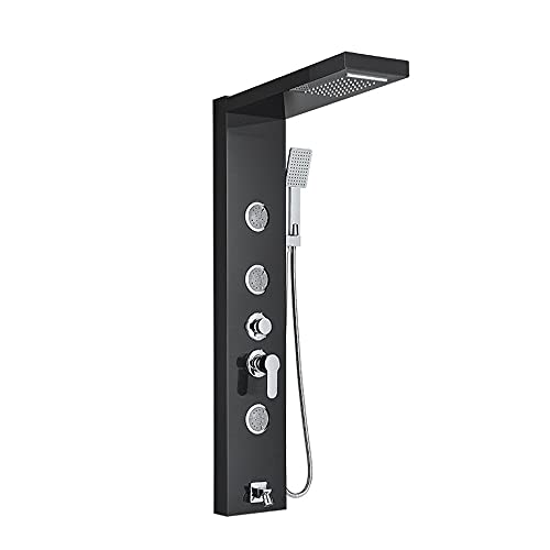 Rainfall Waterfall Shower Panel Massage Jets Shower Column Mixer Shower Faucet Tower Shower Tub Spout-Black miniatura 1