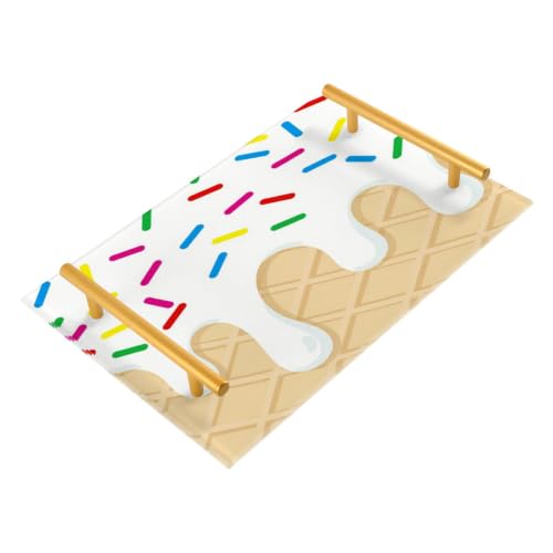 Bandejas decorativas para cama con diseño gráfico de helado de vainilla con asas, bandeja decorativa grande para joyas, perfumes, para servir en el sofá
