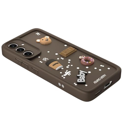 Image of Bintage CASE Cute Fun Taddy Cartoon 3D Ball Bear Milk Cake Coffee Silicon Case Full Body & Camera Protection Back Cover Compatible for Samsung Galaxy S23 FE 5G - Brown