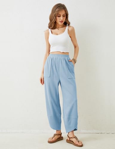 Image of Xiaoxuemeng Womens Baggy Wide Leg Pants Casual Elastic Waisted Palazzo Harem Pants with Pockets