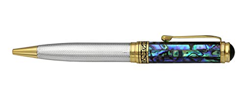 Xezo Maestro Solid 925 Sterling Silver Blue Paua Sea Shell Luxury Ballpoint Pen. No Two Alike, Serialized. 18K Gold Plated (Maestro 925 Sea Shell B) #TOP2