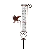 HOBYLUBY Rain Gauge Outdoor with 7 Inch Glass Tube, Rain Gauges Large Clear Numbers Measure Gauge for Yard, Garden, Lawn(Hummingbird)