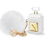 Pummelouty AirPods Case Perfume Cover with Keychain Perfume Bottle and Fur Ball, Luxury Cute Design Silicone Soft Shockproof AirPods Case for Girls and Women