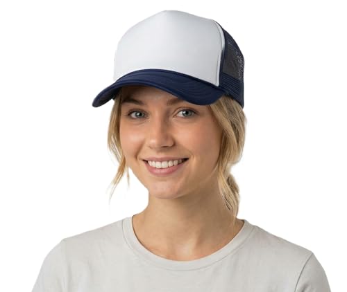 Image of NYFASHION101 Plain Mesh Trucker Hat - Breathable 6-Panel Daily Snapback Cap, Customizable Ideal for DIY Embroidery & Patches