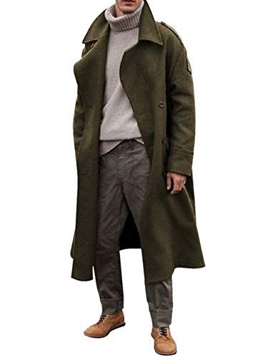 RINTONIX Men's Oversized Notched Long Faux Wool Blend Trench Coat Single Breasted Knee Length Lapel Winter Jacket