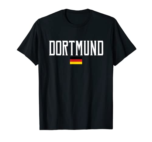 Dortmund Germany Flag and White Text T-Shirt, Black