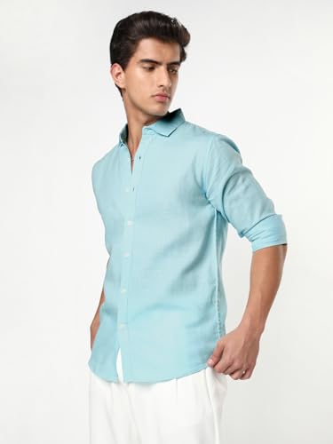 Image of Urbano Fashion Men's Linen Blend Full Sleeve Relaxed Fit Casual Solid Shirt