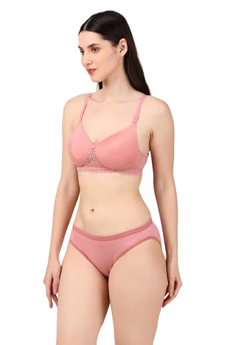Image of ESAKI Women's Cotton Lace Lingerie Set | Padded Wire-Free Comfort Bra & Panty Combo | Everyday Essentials in Nude