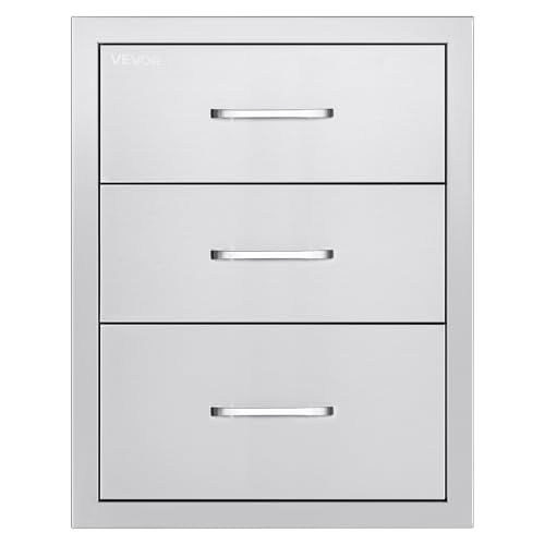 VEVOR Outdoor Küchenschubladen 46 x 59 x 59 cm (B x T x H), Grillschubladen mit 3 Schubladen & Griffen aus Edelstahl, Grillschubladen für Außenküche & Grillinsel-Terrassengrillstation