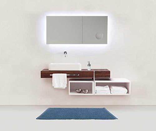 WENKO Mona Grey Blue Bath Mat with Trendy Surface Structure Non-Slip Coating Washable 100% Cotton 50 x 80 cm