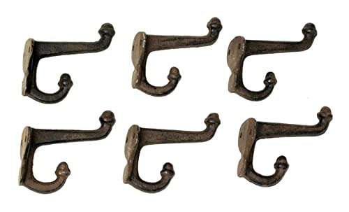 Cast Iron Double Acorn Hook Rust, Set of 6 - Brown