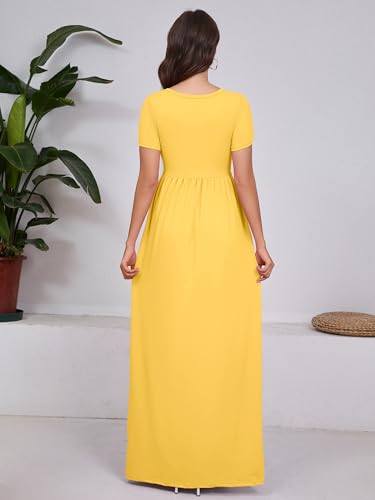 Image of DEARCASE Maxi Dress for Women Short Sleeve Casual Summer Loose Plain Comfy Long Dresses with Pockets
