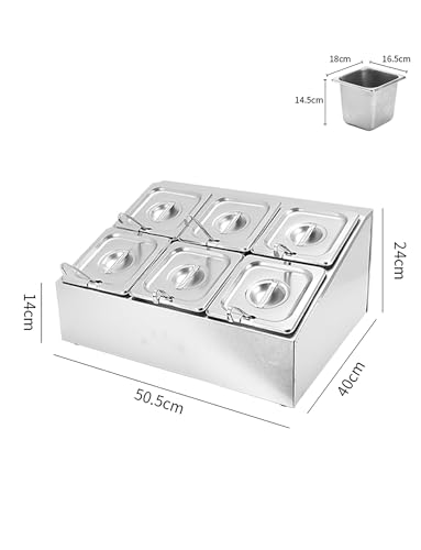 Estación de acero inoxidable para pizzas, ollas calientes y tiendas de frutas con tapa, dispensador de especias desmontable