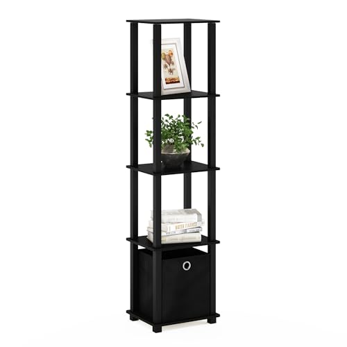 FURINNO Decorative Shelf With Bin, Black