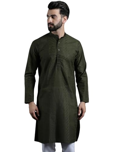 Image of SOJANYA (Since 1958 Men's Pure Cotton Checked Embroidered Long Kurta | Traditional for Diwali Celebrations