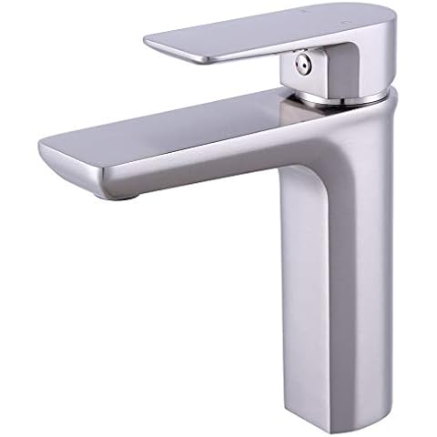 BEIGEEWY Single Handle One Hole Sink Faucet Low Lead Copper Gravity Casting Shell Bathroom Basin Faucet with cUPC Water Supply Lines Rv Lavatory Vessel Faucet Basin Mixer Brushed Nickel Cover