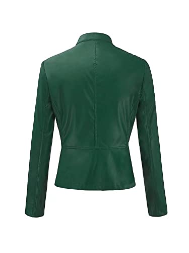 Ladies Faux Leather Jacket Motorcycle Zip Up Long Sleeve Moto Biker Short Coat Jacket M Green #TOP5