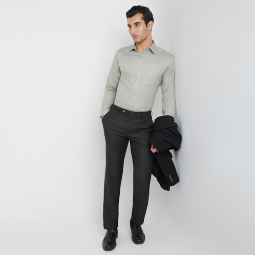 Image of Raymond Men's Slim Fit Solid Pattern Pure Cotton Full Sleeve Semi Cut Away Collar Formal Shirt