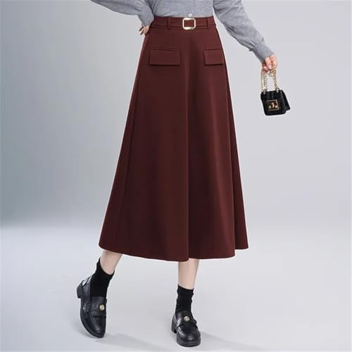 Women's Solid Color High Waisted Slim Mid-Length Woolen with Hidden Hip Flared Skirt3