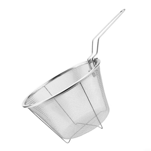 Tidevib Cestello colino in rete in acciaio inox con manico da cucina scolapasta per friggere verdure pollo frutti di mare 15 cm/18 cm (15 cm acciaio 201)