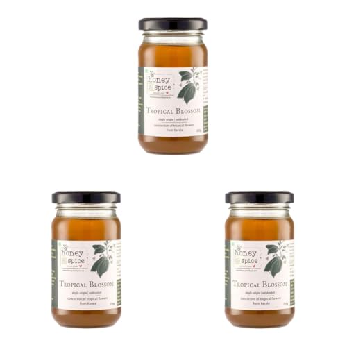 Image of Honey and Spice Tropical Blossom Honey (250g) | 100% Raw Natural Honey | From the Plantations of Kerala Made by Apis Cerana Bees With No Added Preservatives | 100% Raw and Pure | Unblended and Unpasteurized | Natural and Original | Unprocessed | No Added Sugar | FDA certified