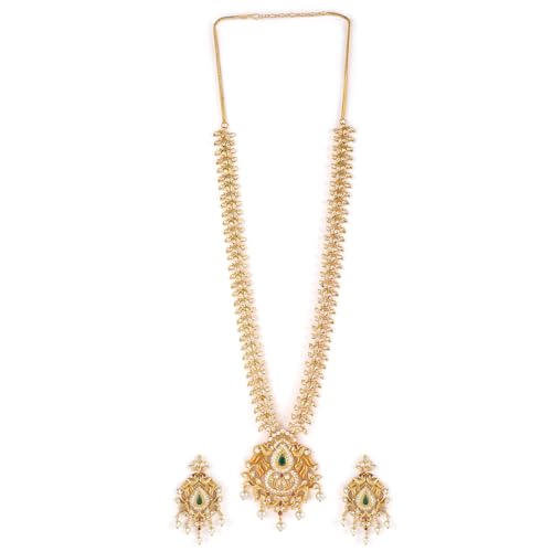 Rubans Womens 22K Gold-Plated Ruby, Emerald & Cubic Zirconia Studded Necklace Set With Pearl Drops (B0D6G9983M) Amazon Price History, Amazon Price Tracker
