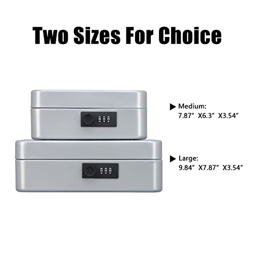 Image of KYODOLED Cash Box with Combination Lock,Safe Metal Box for Money,Storage Lock Box with Money Tray,7.87 inchx 6.30 inchx 3.54 inch Lightgrey Medium