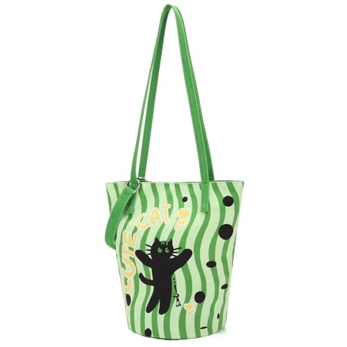 Image of Shoulder Bag for Women, Cotton Canvas Bucket Bags Tote Purse Cute Crossbody Bag Designer Ladies Handbags