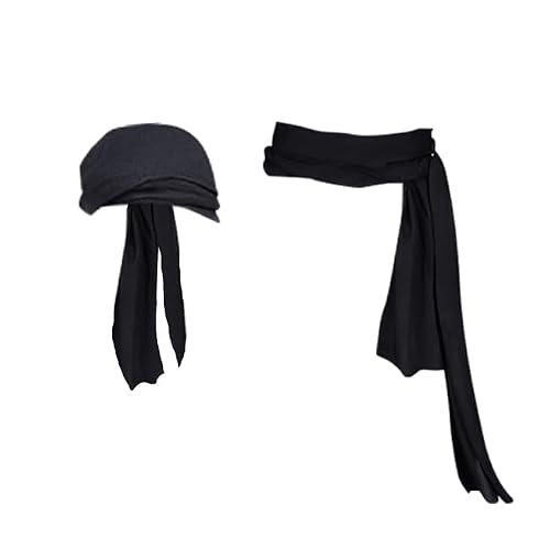 HugeDE Pirate Costume Set - Pirate Head Scarf, Waist Sash Belt, Bandana Headband, Head Wrap - Cosplay Accessories for Adults - Black