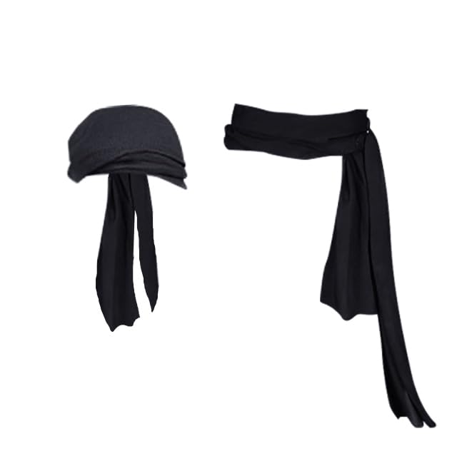 HugeDE Pirate Costume Set - Pirate Head Scarf, Waist Sash Belt, Bandana Headband, Head Wrap - Cosplay Accessories for Adults - Black