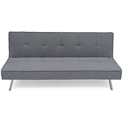 Homely - Sofá Cama KOHTAO | 3 Plazas | Sofa Cama Moderno | Apertura Clic Clac | Sofá Acolchado Cómodo | Sofa de Salón 3 Plazas | Mueble Convertible | 176 cm | Color: Tapizado Tela Gris