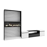 skraut home | mobili da soggiorno per tv | set di mobili da pranzo | 210x186x35cm | per tv fino a 80 | camino elettrico | stile moderno | bianco e nero